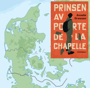 Omslaget till "Prinsen av Porte de la Chapelle" framför en karta över Danmark.